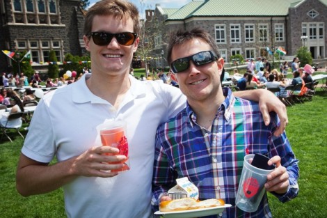 Joshua Hitching ’14 (left) and Scott Esckilsen ’14 have fun on Derby Day.