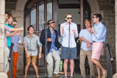 The Chorduroys, a male student a cappella group, performs.