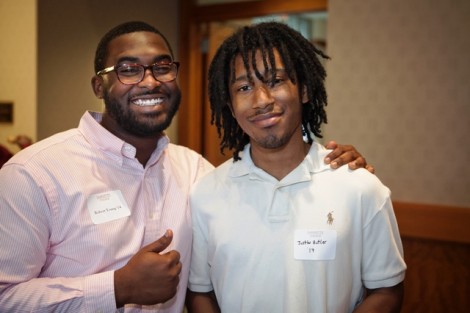 Robert Young '14 and Justin Butler ’14 share a laugh. 