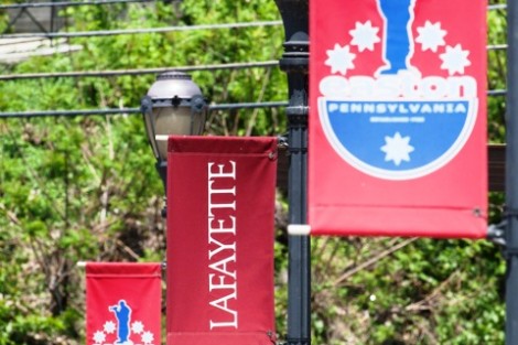 Lafayette and Easton banners line Third Street on the way up the hill to campus. 