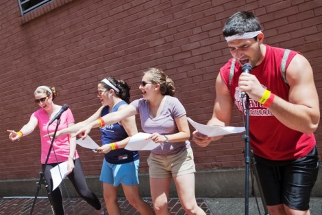 A student team performs in the Tour de Ville karaoke competition.
