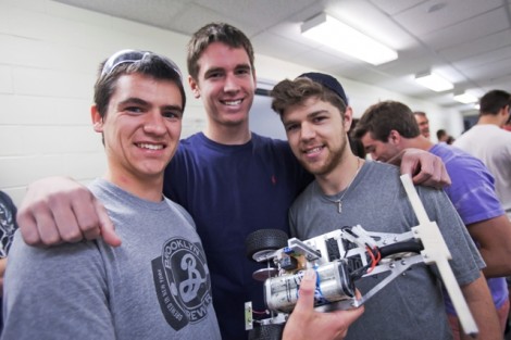 Ben Prevozna '16 (L-R), Jake Miorin '16 and Kailan Ottaway '16 with their car, “The Hammer Head,