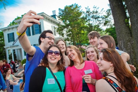 Students take a selfie with President Alison Byerly. 