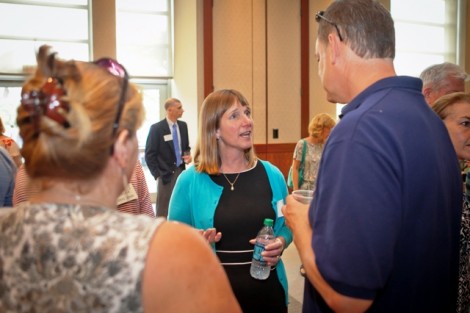 President Alison Byerly greets parents during the reception in Pfenning Alumni Center.