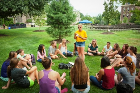 Orientation leader Annie Compton ’15 meets with her students for the first time.