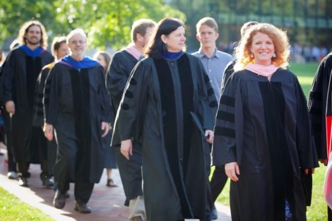 Jennifer Kelly, associate professor of music, marches in the academic procession.