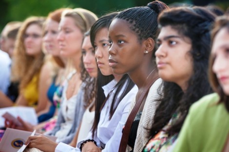 Students listen during the ceremony.