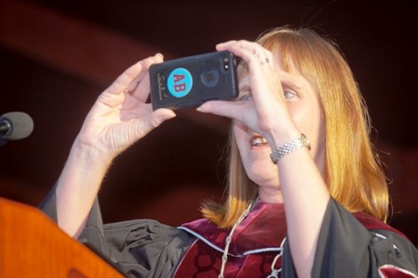 President Alison Byerly takes a photo of the Class of 2018.