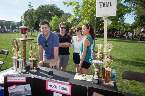 The Mock Trial Team displays its numerous competition trophies.