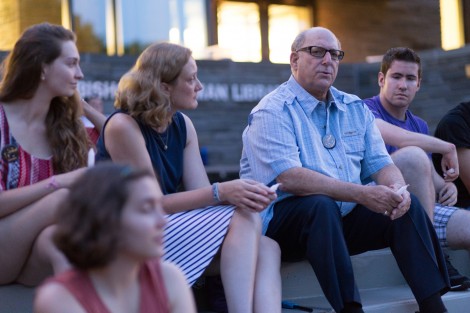 Bob Weiner, Jones Professor of History and Jewish Chaplain, speaks during the 9/11 candlelight vigil on the Quad.