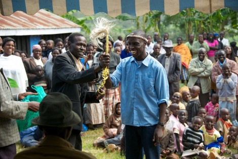 Kelvin Serem '17 is honored in his village of Kibargoiyet, Kenya, after graduating from Blair Academy in 2013.