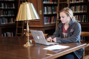 Alexandria Abacherli ’19 studies in the the Kirby Hall of Civil Rights library.
