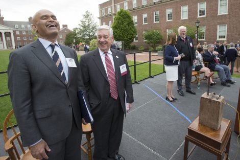 Abu Rizvi and Ed Ahart share a laugh at the groundbreaking ceremony.