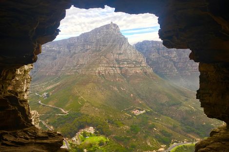 A view of Table Mountain from within Wally's Cave on the Lion's Head trail in South Africa. Submitted by Melissa Last '17