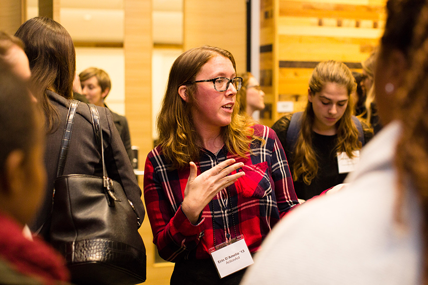 Erin D’Amelio '13 speaks with students during a networking period.