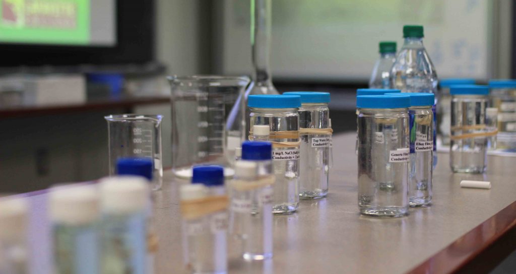 Water samples in glass containers