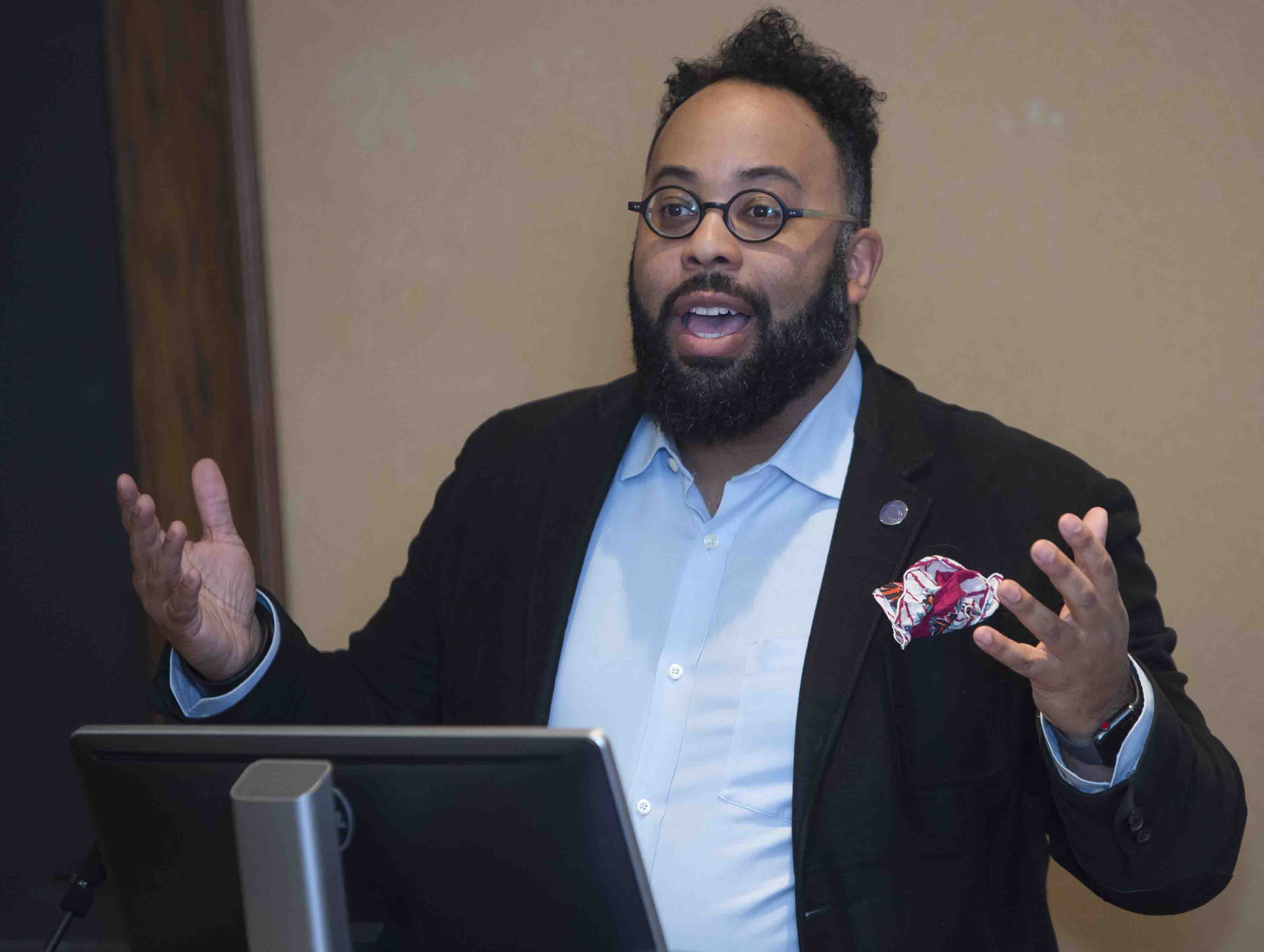 Kevin Young lectures about fake news.