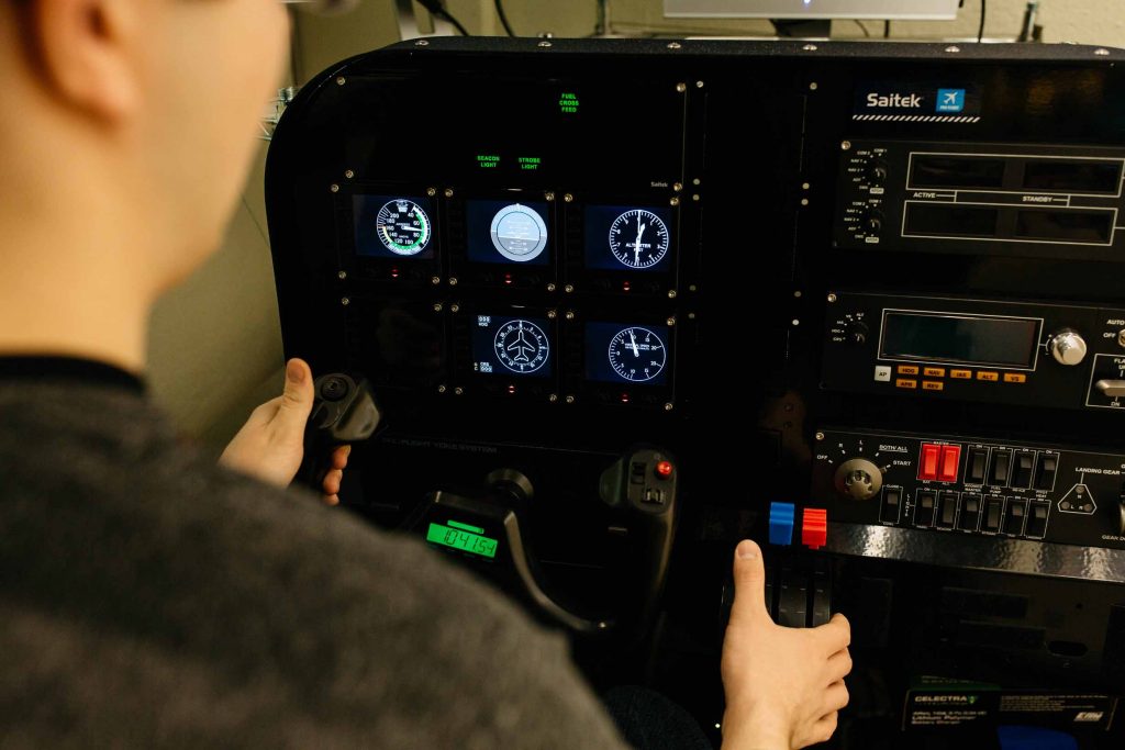 The cockpit of the flight simulator