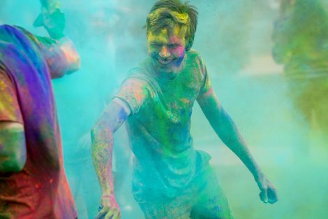 Students take part in the Student Movement Against Cancer's Color Run followed by the Holi Festival of Color on the Quad.