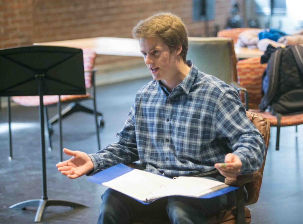 Tim Barry '20, director of Talking Points, during rehearsal
