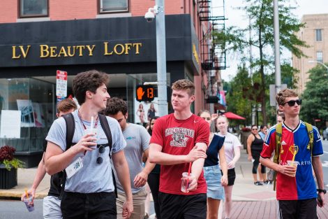 Students in the Class of 2022 take a tour of downtown Easton guided by their orientation leaders.