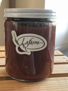 A jar of LaFarm salsa