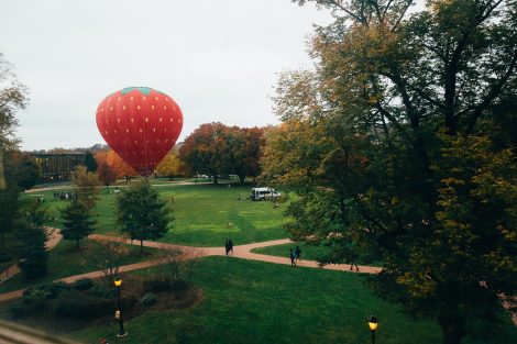 A hot air balloon above the Quad to promote the One Pard initiative