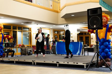 Students compete in the lip sync and air band contest.