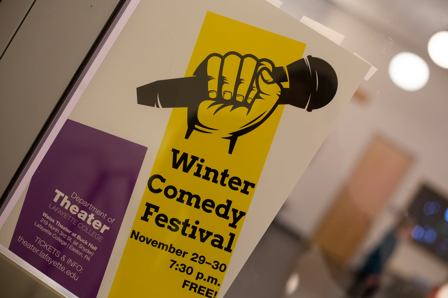 A flyer advertises the Winter Comedy Festival at Lafayette College.