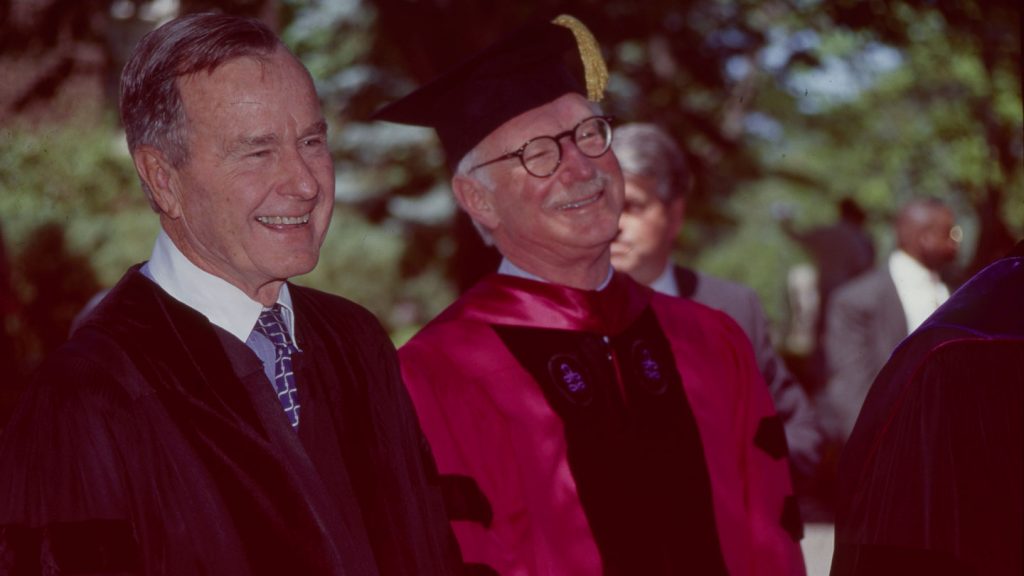 President George H.W. Bush and Lafayette President Arthur J. Rothkopf '55