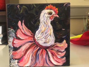 'Tutu Chicken' by Rosemary Geseck, a painting purchased by Lafayette College English Professor Carrie Rohman