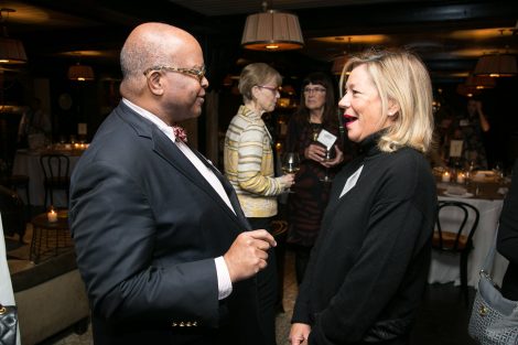 Riley Temple and an alumna talk at the First Women of Lafayette brunch in New York on Dec. 1.