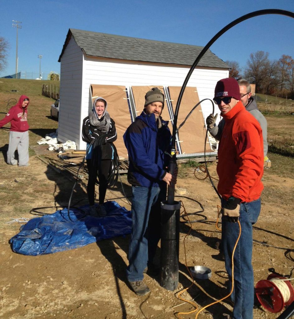 Lafayette College Professor David Brandes works with students at Metzgar Fields Athletic Complex.