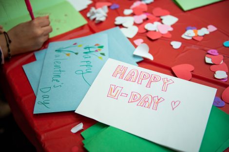 students make cards for children at St. Luke's Hospital