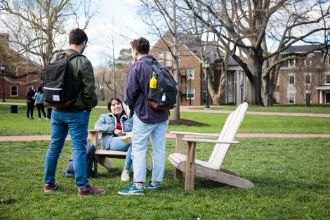 students study, sit, and play on the quad during a brief vision of spring