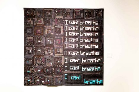 A quilt by Chawne Kimber, professor of mathematics, with the words 