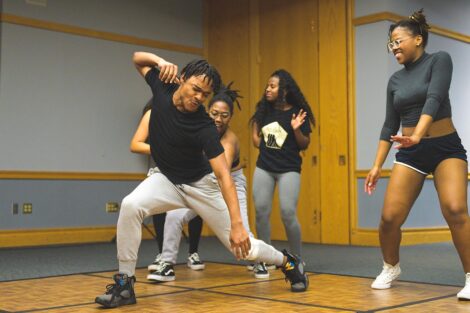 A group of students dance at the AfroCaribbean Showcase