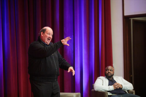 The Office star Brian Baumgartner, who portrayed Kevin Malone, gives a talk to a packed Colton Chapel audience.