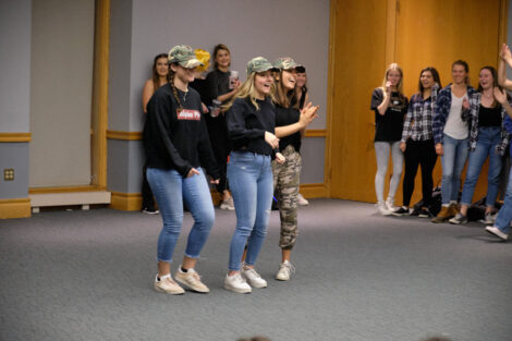 sororities dancing with each other in the marlo room