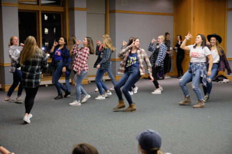 sororities dancing with each other in the marlo room