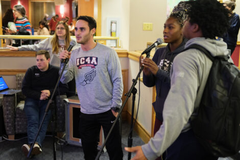 Students sing karaoke in farinon