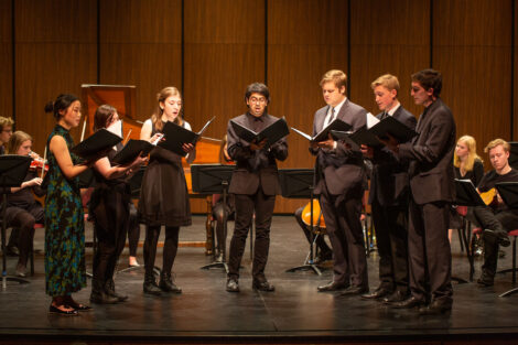 Members of the Lafayette Marquis Consort perform in williams center for the arts