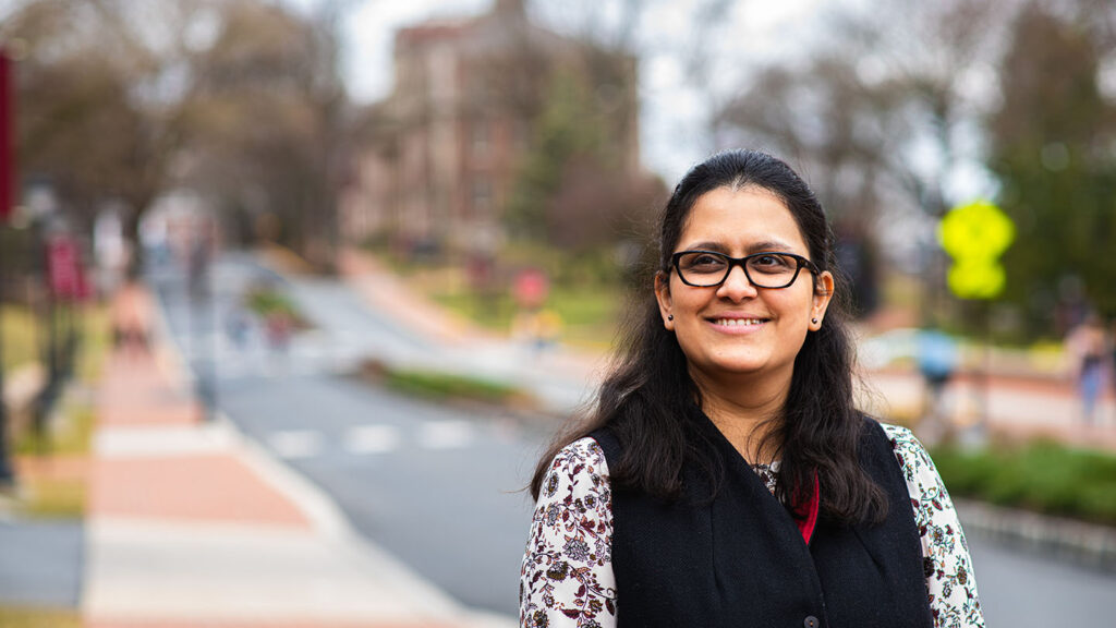 Asmita Pendse stands on campus.