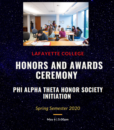 Cover for the award program for the 2020 history department's honors and awards ceremony
