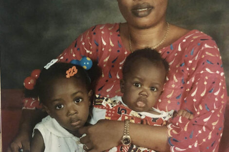 Princess Adeyinka ’20 with her mother and sibling, as a child