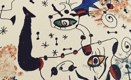 Lily Bedell ’22 recreates Joan Miró’s Ciphers and Constellations, in Love with a Woman, 1941, gouache and oil paint on canvas, The Art Institute of Chicago.