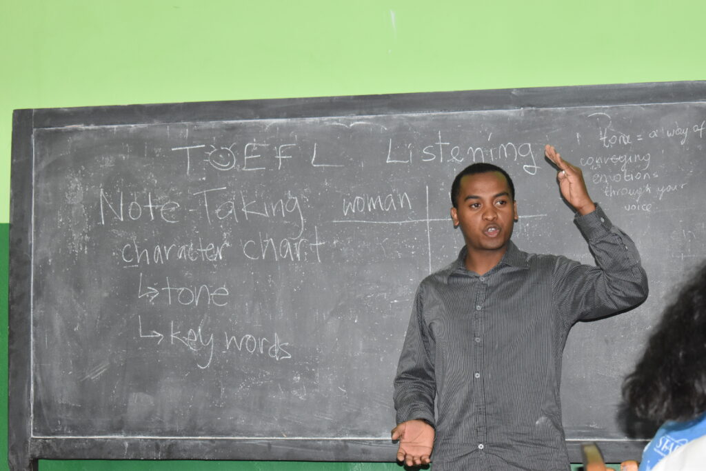 Tafita Rakotozandry '22 teaches a group of LIME mentees at their high school in Madagascar.