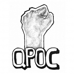Queer People of Color logo of a drawn fist; it reads QPOC.