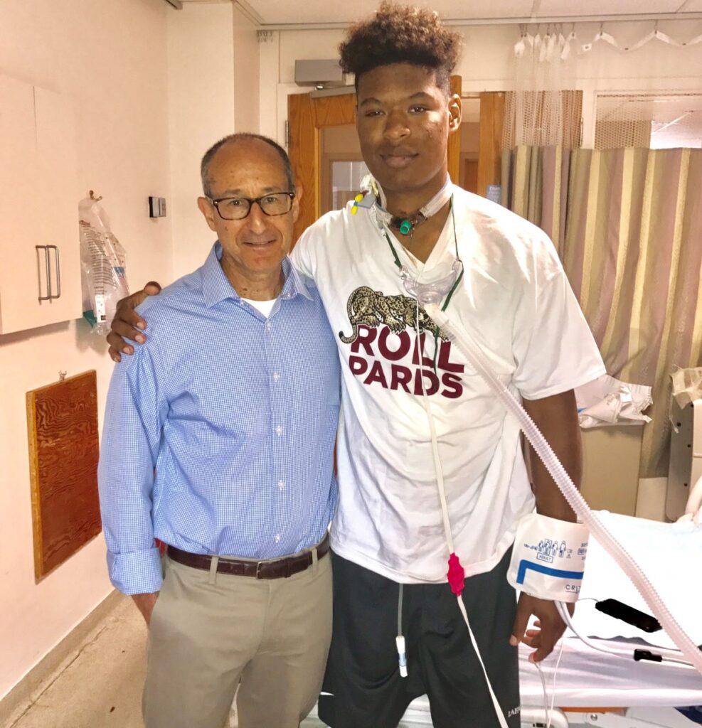 Lafayette College physician Dr. Jeffrey Goldstein (left) with Kaizer Butler '21 during a campus checkup