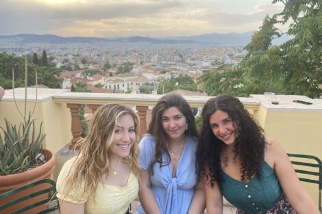 Study Abroad students on balcony in Greece 2021